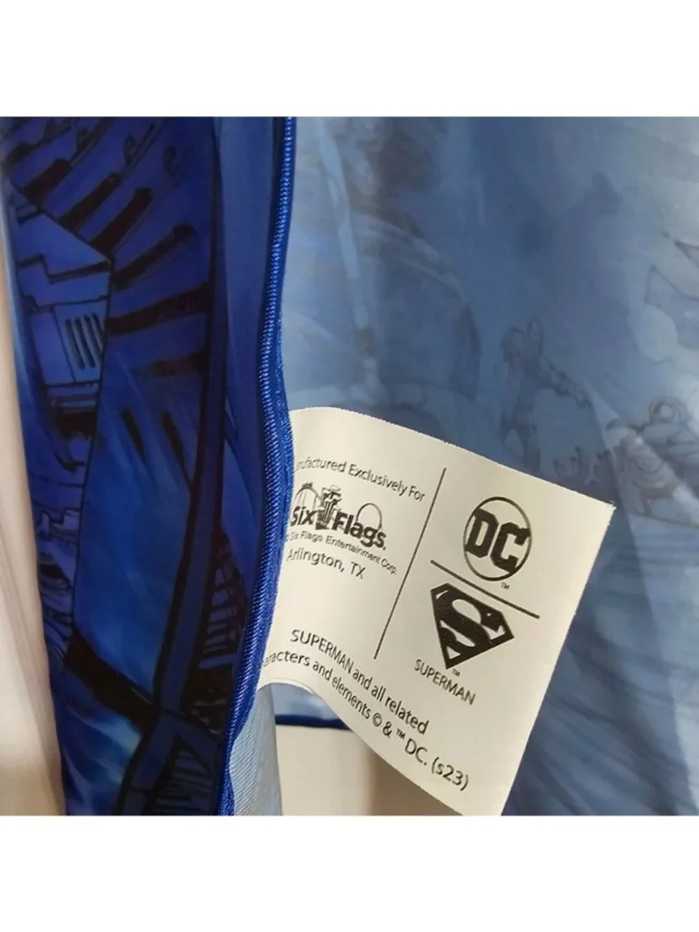DC Comics New 52 Superman Print Cape Six Flags Satin Costume Justice League Blue
